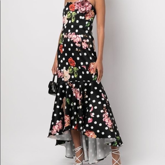 Marchesa Notte Dress Floral Fishtail Strapless Midi Sz 2 - Picture 1 of 13